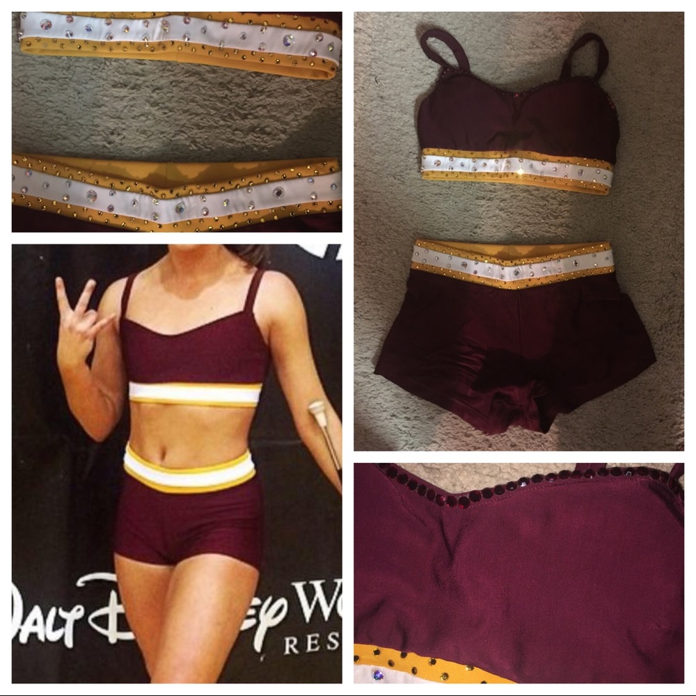 Adult SM tryout dance workout outfit stones maroon